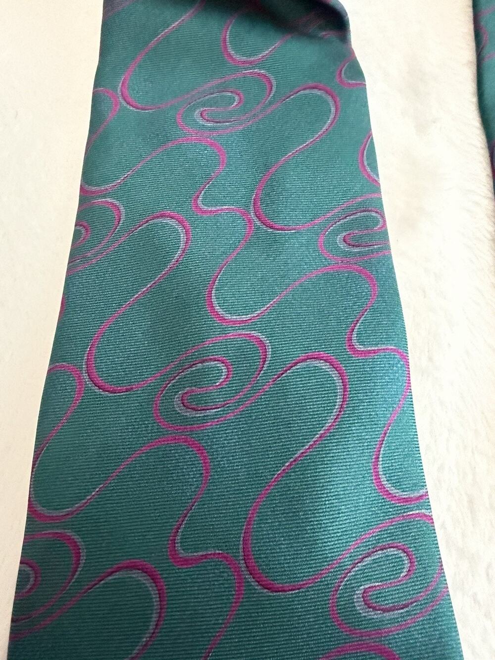 Vintage 90s Enrico Coveri 100% Silk Neck Tie Teal Retro Nostalgic Swirl Pattern